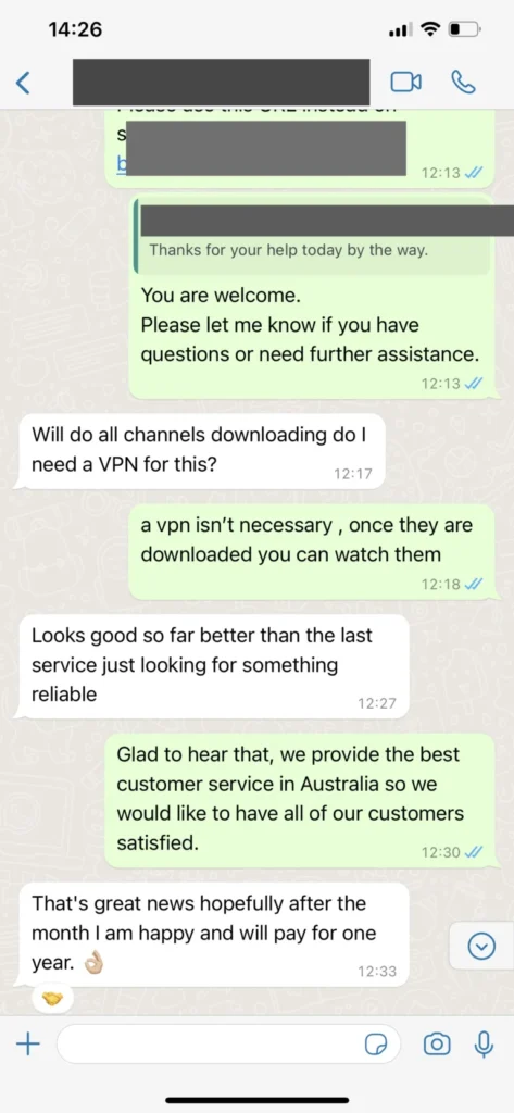 WhatsApp customer feedback screenshot 3 for edgetv